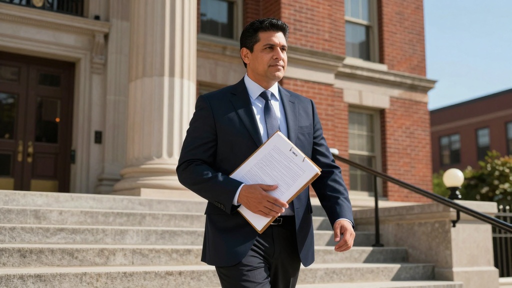 Landlord filing eviction paperwork at courthouse