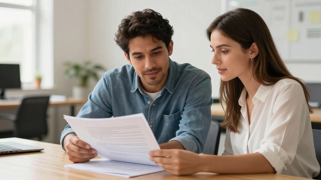 Business owners reviewing loan agreement documents
