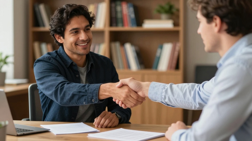 Successful handshake after signing loan agreement