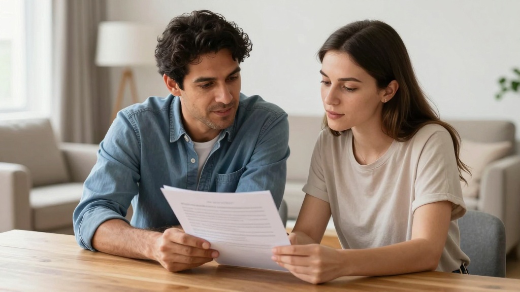 California lease agreement: landlord and tenant reviewing contract