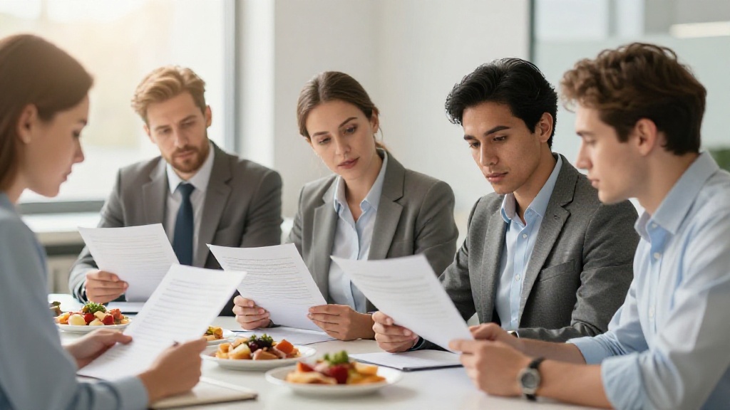Catering contract: people reviewing agreement
