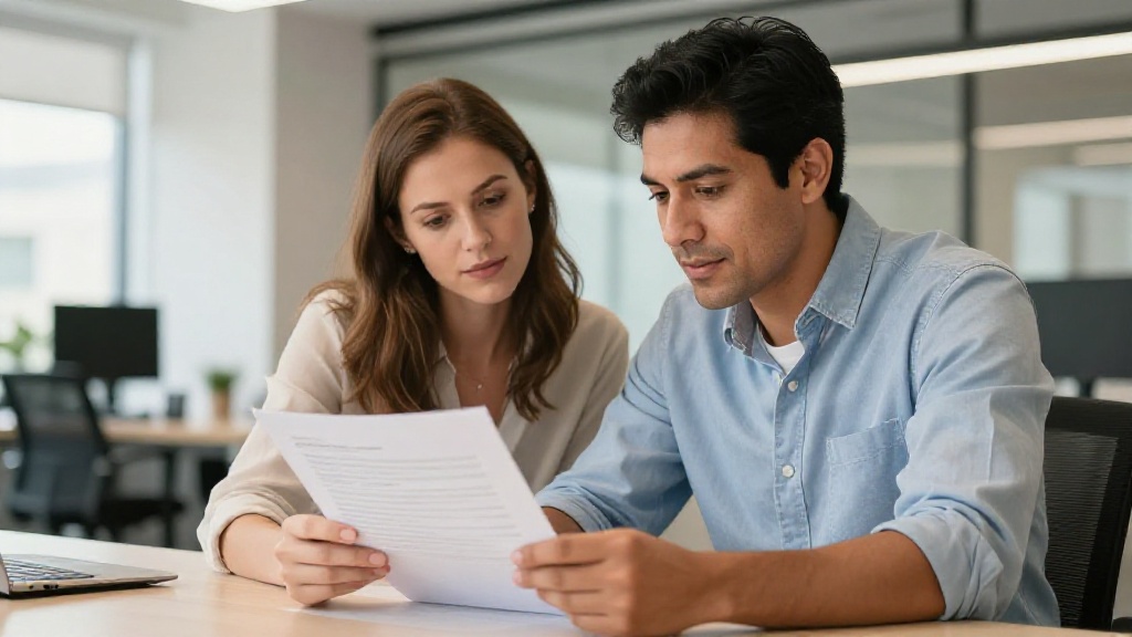 Cleaning contract: two people reviewing agreement