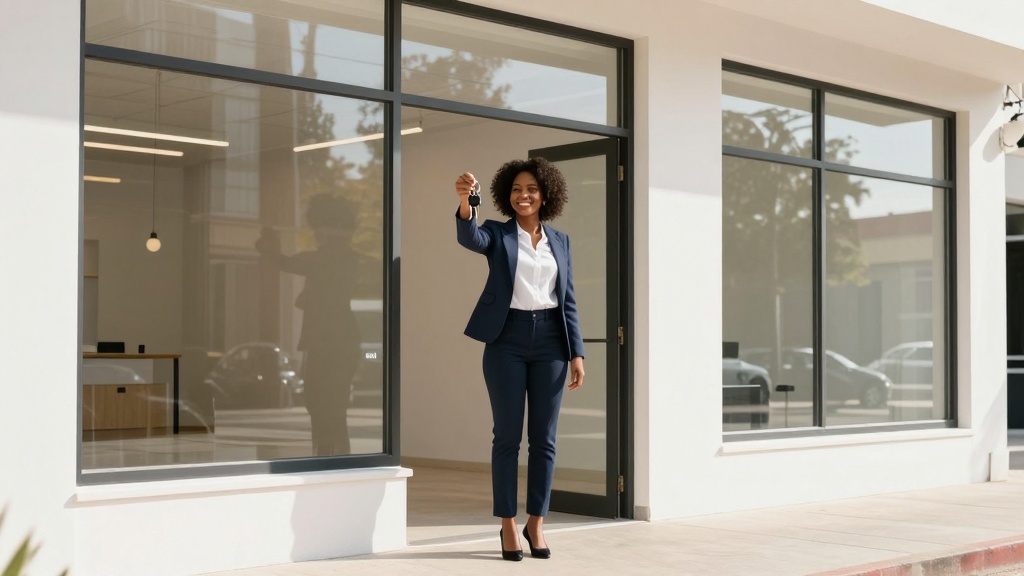 After signing commercial lease: business owner receiving keys to new commercial space