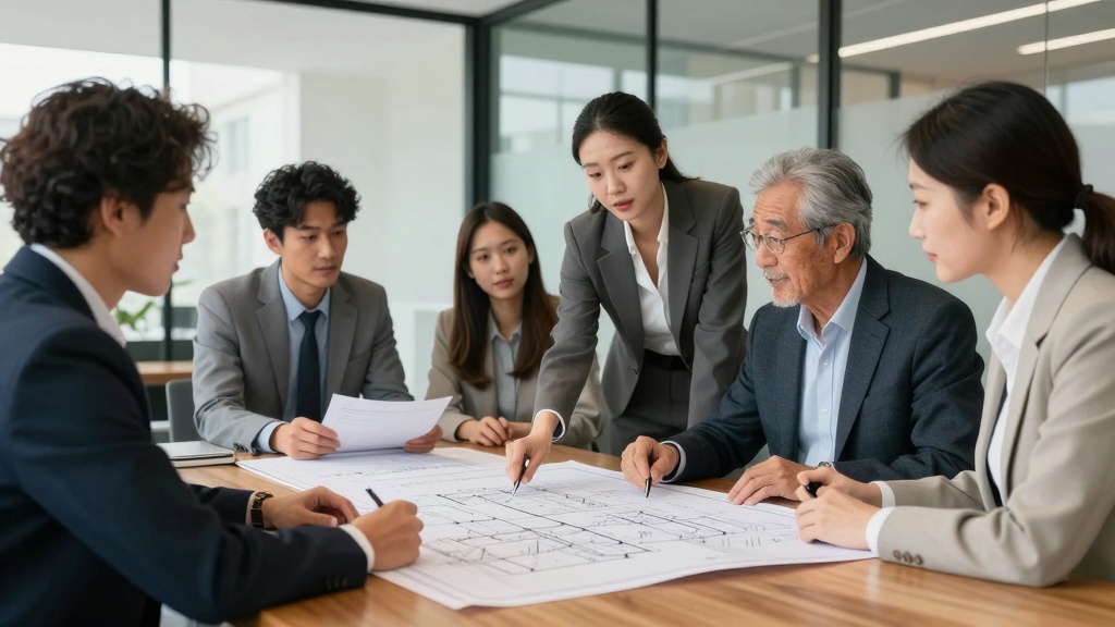 Commercial lease agreement: business team reviewing plans