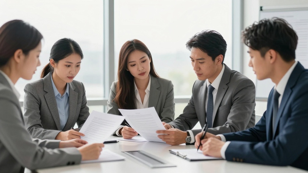 Commercial rental agreement: business team reviewing lease documents