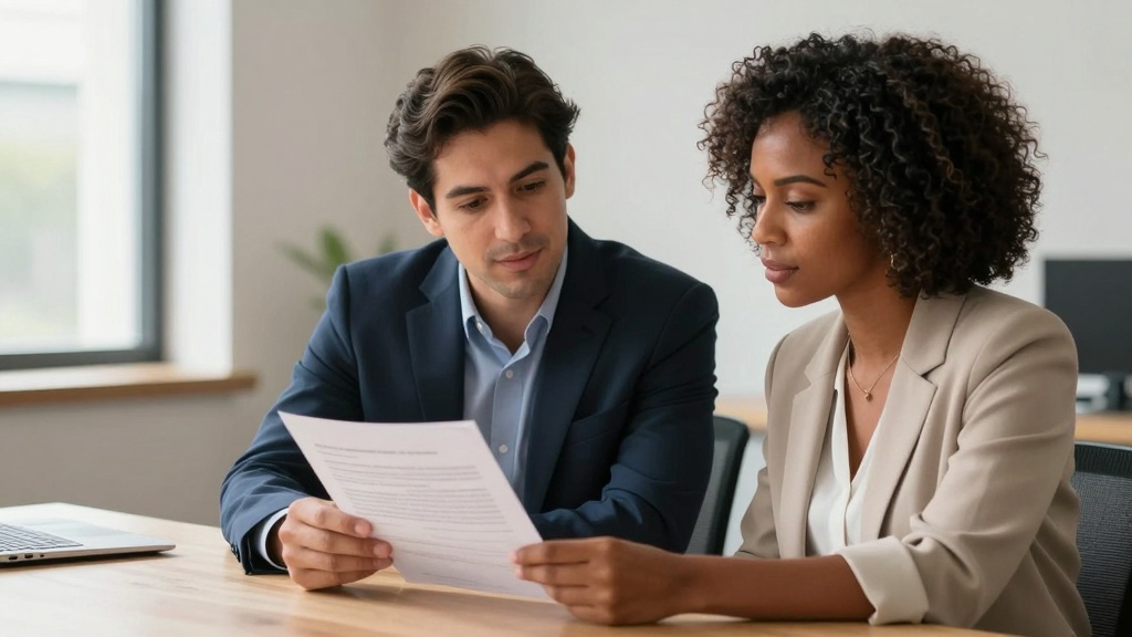 Employee loan agreement: employer and employee reviewing contract