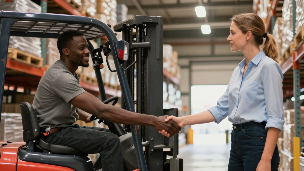 Equipment rental agreement: handshake after signing