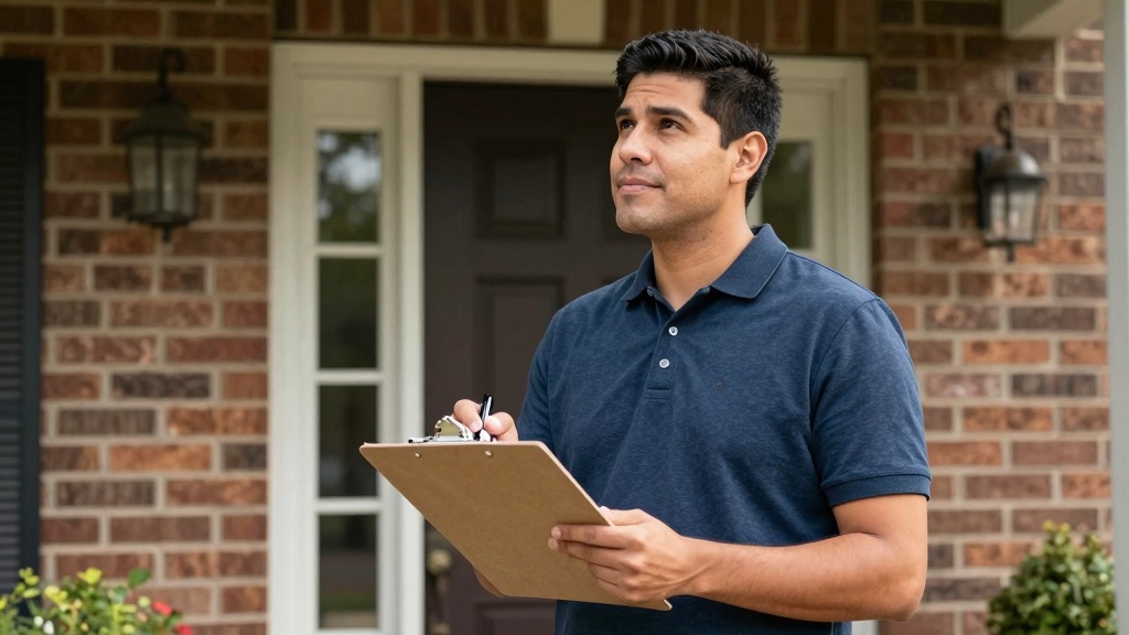 Landlord serving eviction notice at front door