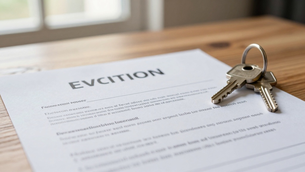 Eviction notice document and house keys on table
