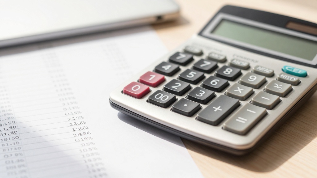 Calculator and loan documents showing interest rates