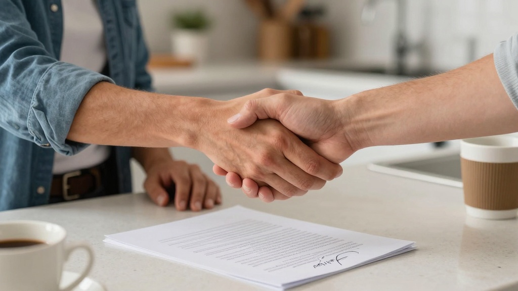 Family members finalizing loan agreement with handshake