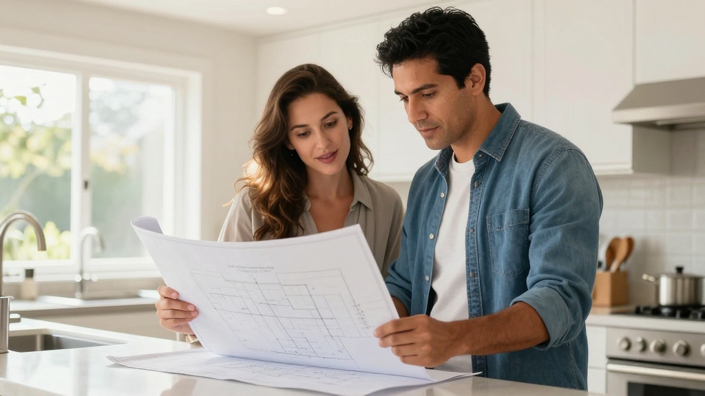 General contractors contract: homeowners reviewing plans