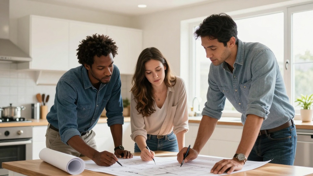 Home construction contract: couple reviewing plans