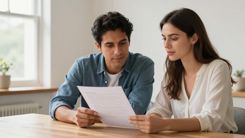 House rental agreement: landlord and tenant reviewing lease terms