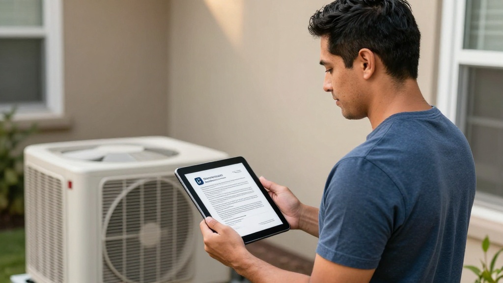 Digital HVAC contract review: contractor using tablet onsite
