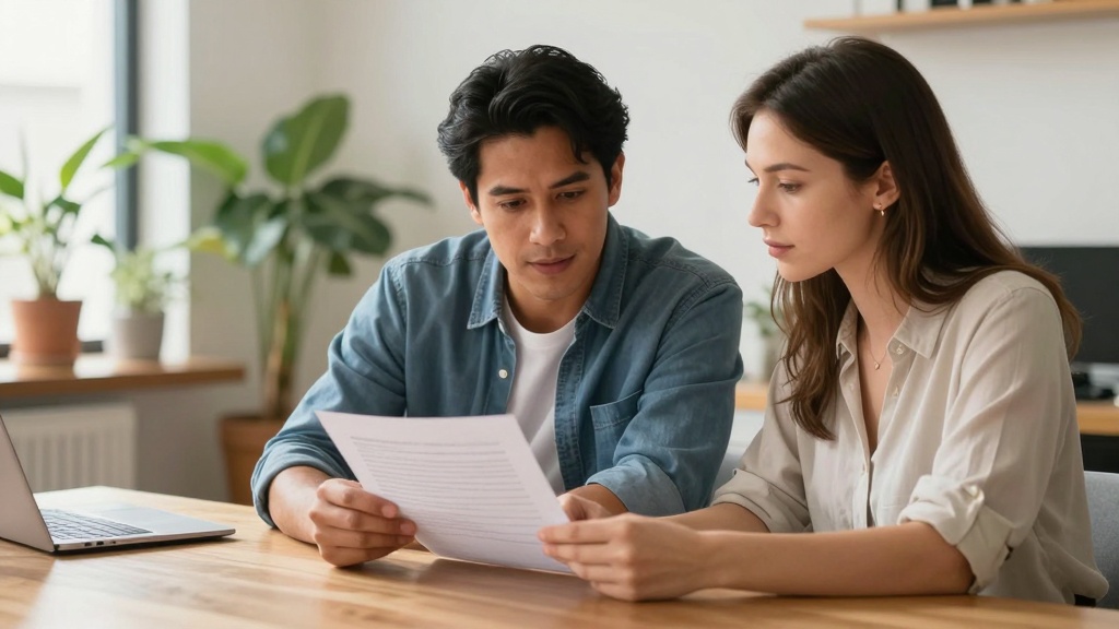 Lease addendum: couple reviewing rental documents