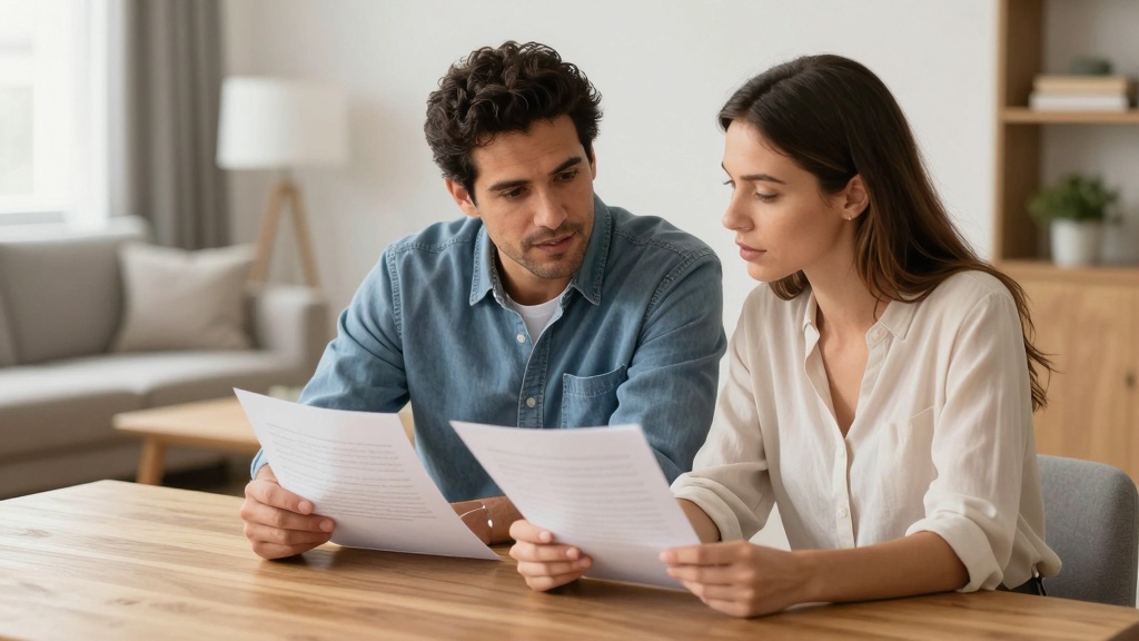 Lease renewal: landlord and tenant reviewing agreement