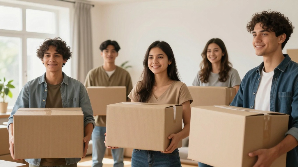 Lease termination: people packing boxes in apartment