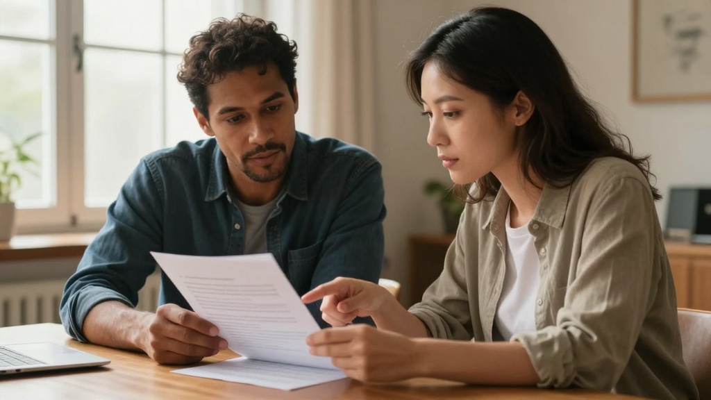 Loan agreement: two people reviewing contract terms