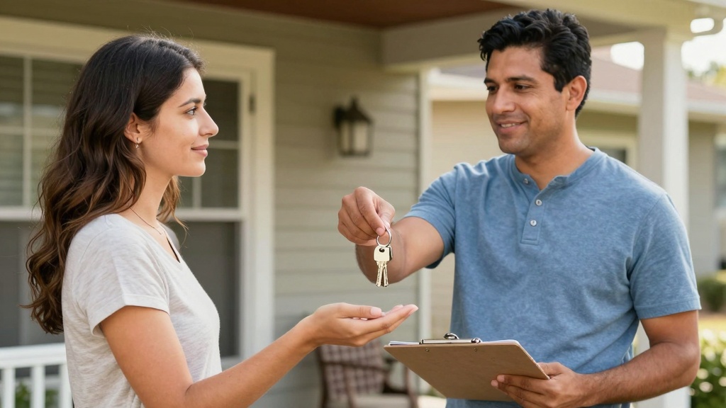 Landlord handing keys to tenant after signing lease
