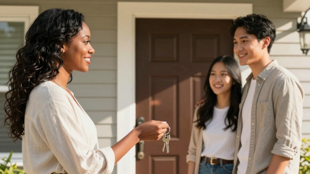 Landlord handing keys to tenants