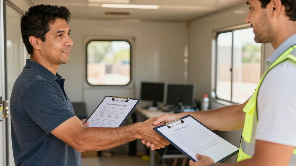 Finalizing construction agreement handshake