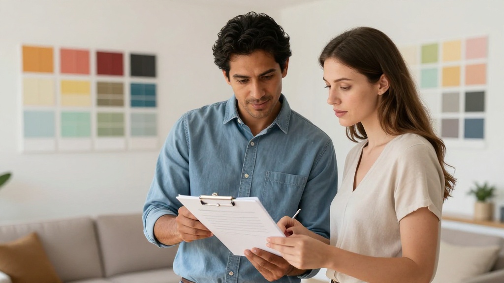 Painting contract: homeowners reviewing agreement