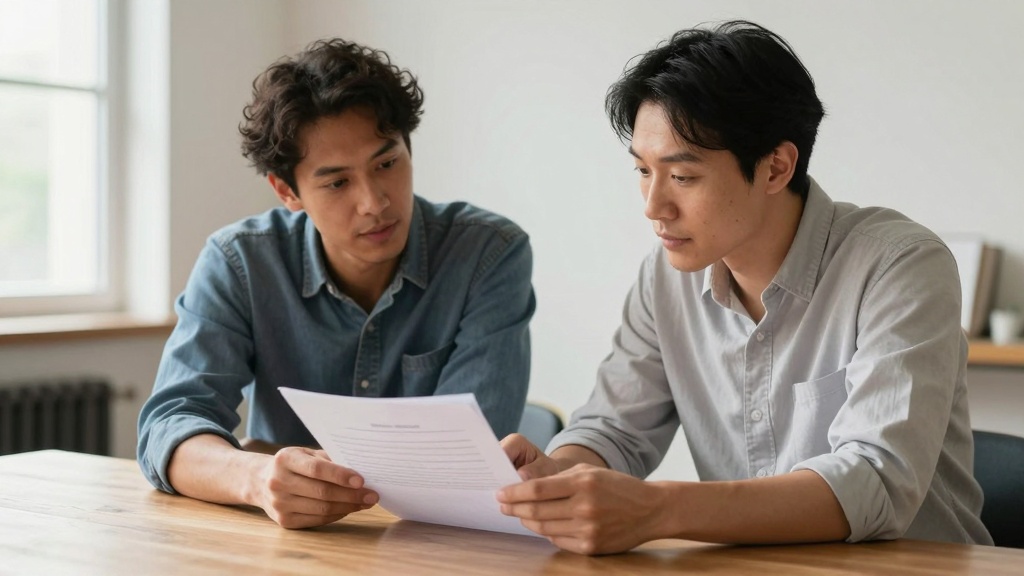 Personal loan agreement: two people reviewing a contract