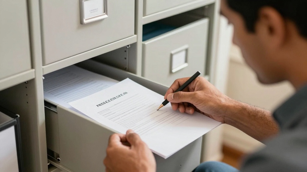 Man storing signed loan contract in filing cabinet
