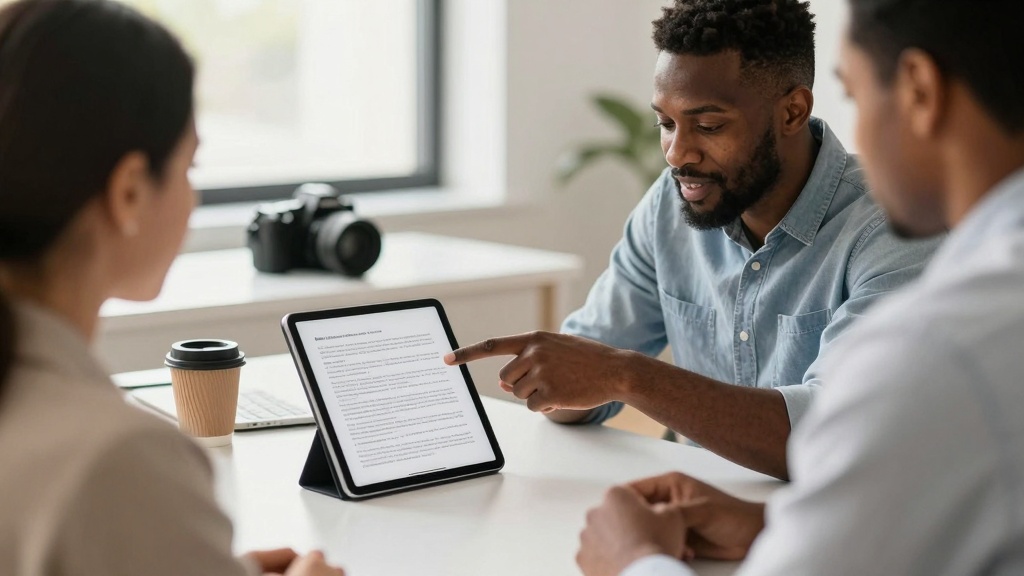 Photography contract: photographer explaining legal terms to client