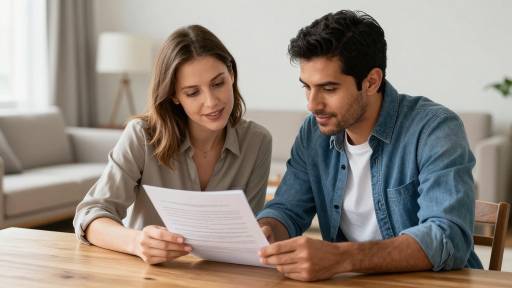 Property lease agreement: landlord and tenant reviewing contract