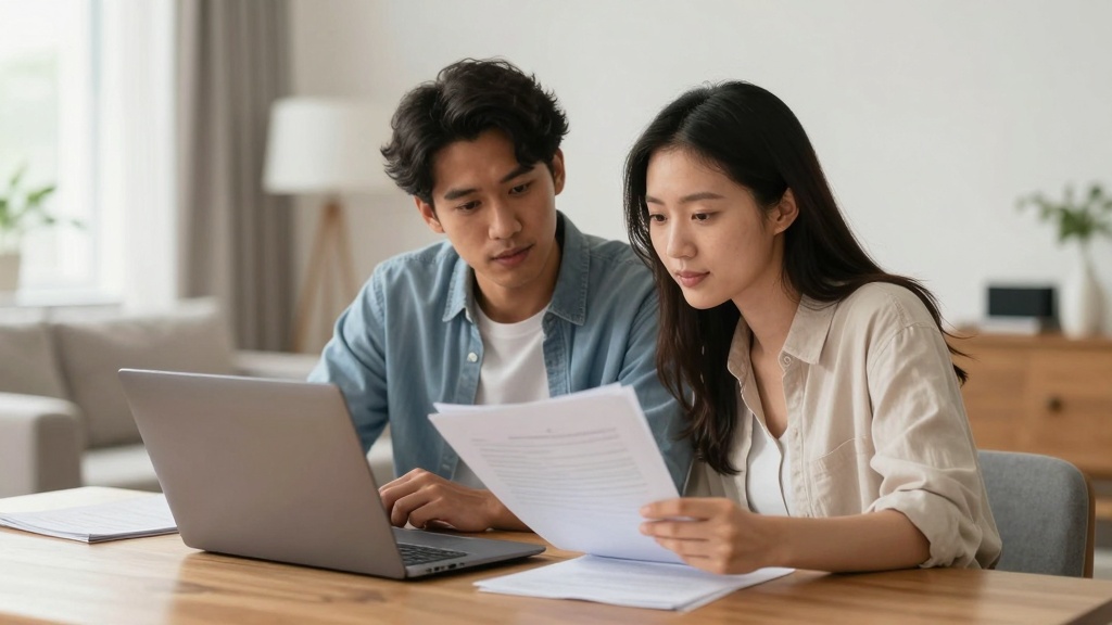 Rental application: couple reviewing documents