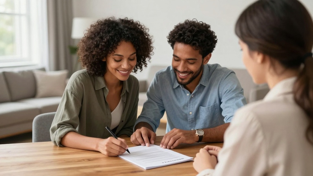 Rental lease: couple signing agreement