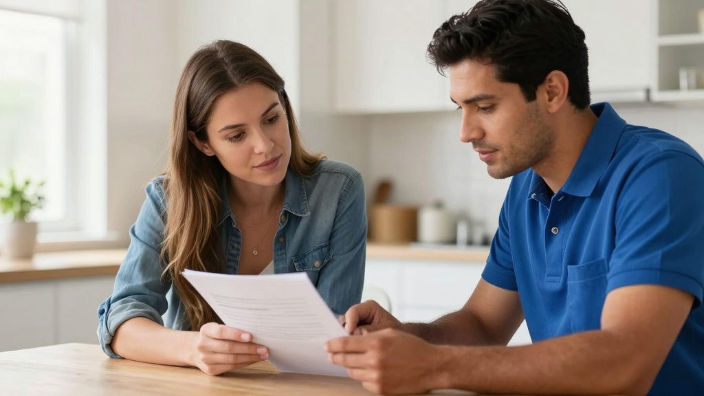 Residential electrical contract: homeowners reviewing agreement with contractor
