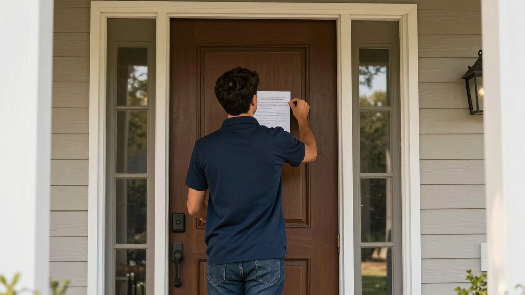 Landlord serving eviction notice on front door
