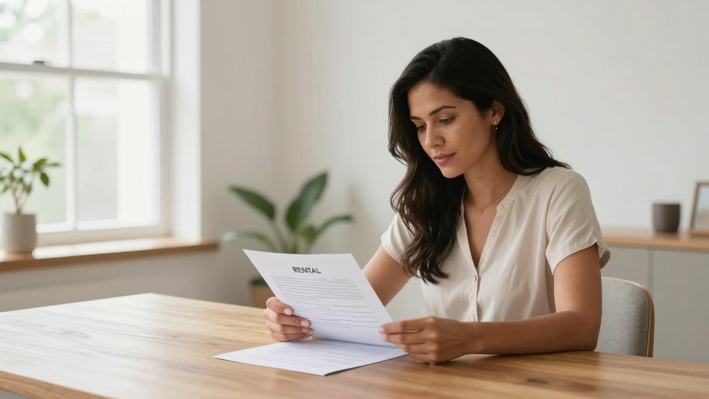 Sublease agreement: woman reviewing and signing rental documents at home office desk