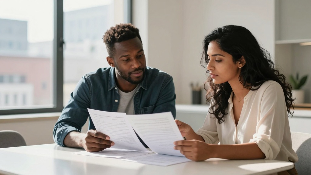 Sublease agreement types: two people reviewing rental documents together in a modern apartment