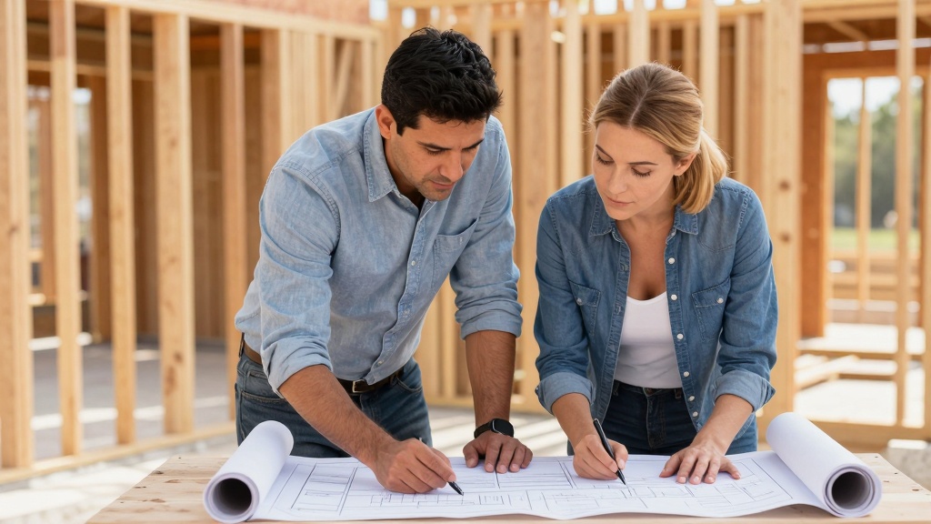 Construction contract review: Two professionals examining plans