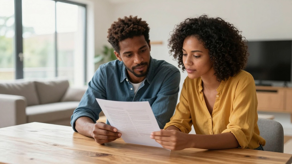 Template lease agreement: couple reviewing rental contract