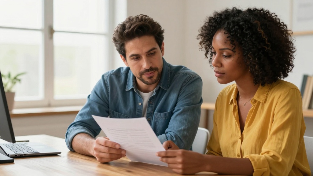 Two people reviewing a promissory note template