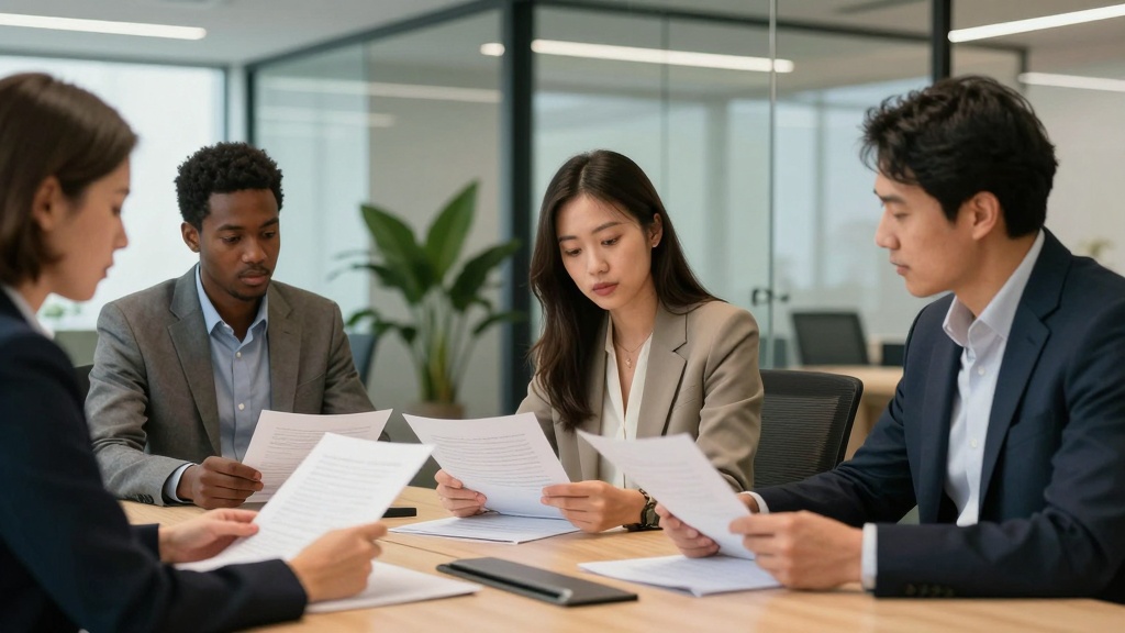 Business team discussing contract clauses