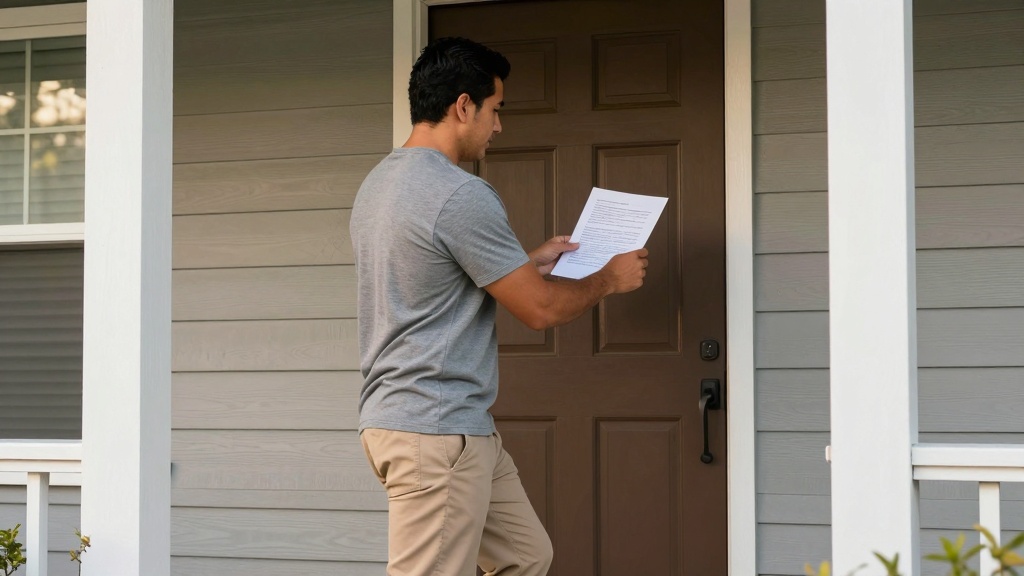 Landlord serving eviction notice at front door